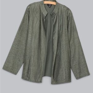 Eileen Fisher Quilted Textured Open Front Silk Tussah Jacket Sage Green Size XL